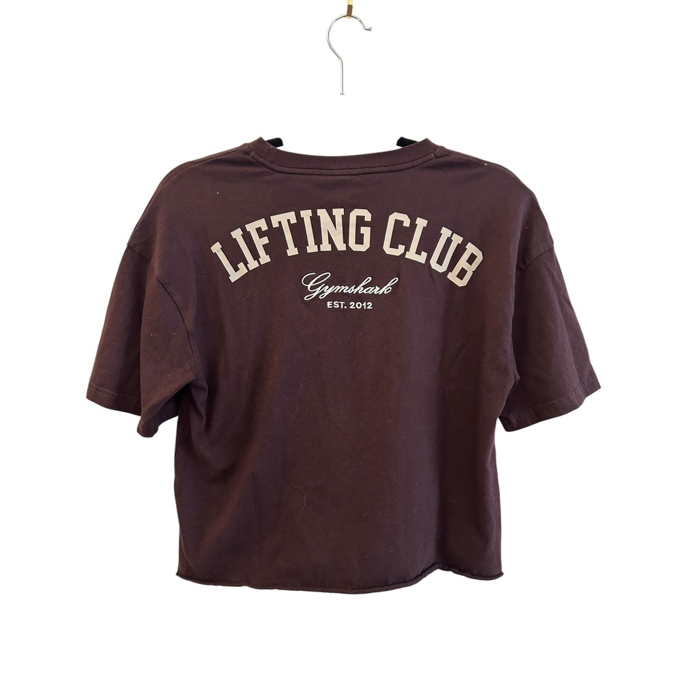 Gymshark Lifting Club Espresso Brown Cropped Graphic T-Shirt Womens Small - Picture 3 of 8